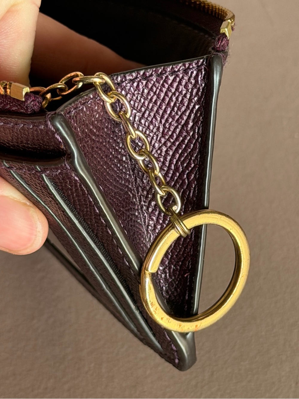 COACH Mini Skinny Keychain ID Case in Metallic Deep Plum 💜 - Picture 12 of 16